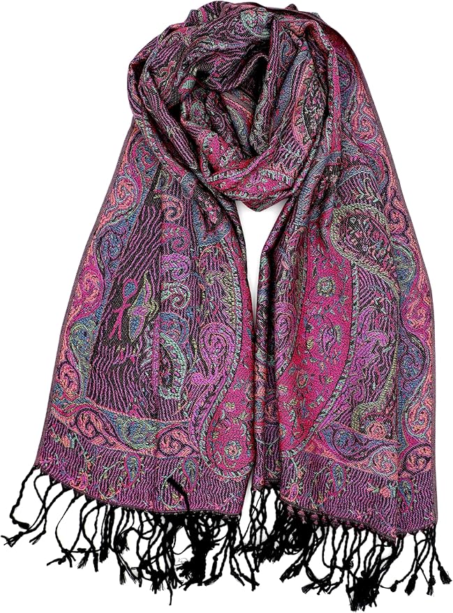 Achillea Reversible Paisley Pashmina Rave Scarf – Exotic Indian Shawls and Wraps for Evening Dresses, Festivals, All Seasons