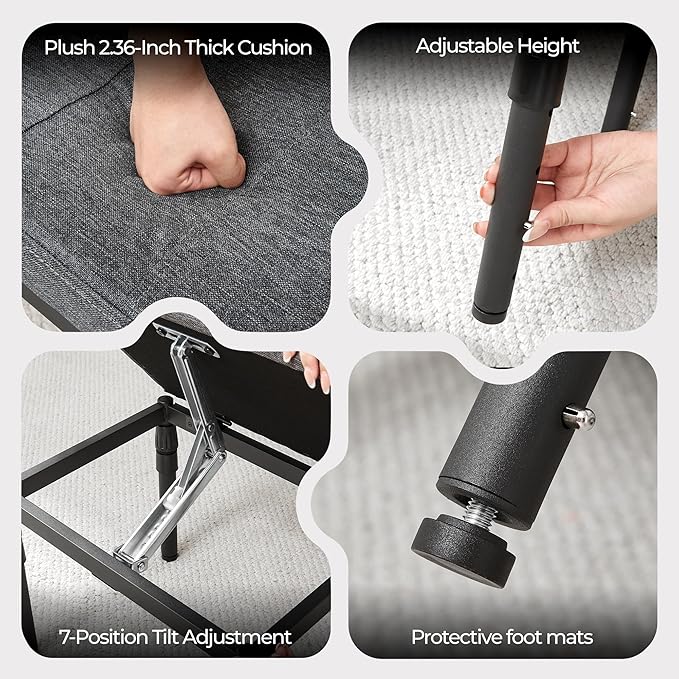 Adjustable Ottoman Pouf, 4 Height Position & 60 Degree Tilt Angle Adjustment Footrest Ottomans Footrest Foot Stools Pouffe Footstool for Under Desk for Living Room Home(Carbon Gray)