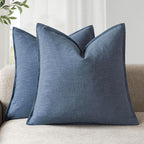 Foindtower Pack of 2, Decorative Linen Soild Throw Pillow Covers Soft Accent Euro Cushion Case Farmhouse Neutral Pillowcase for Chair Couch Sofa Bedroom Living Room Home Decor 20 x 20 Inch Dark Blue