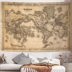 GOAOK Retro Old World Map - Vintage Asian & European Topography - Educational Tapestry for Classroom & Office - Brown Adventure Travel World Map - 60"X40"