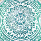 Round Beach Tapestry Turquoise Mandala Throw/Boho Hippie Beach Blanket Roundie/Indian Cotton Bohemian Large Round Table Cloth-Home Decor/Yoga Mat Meditation Picnic Rug (42", Green and White)