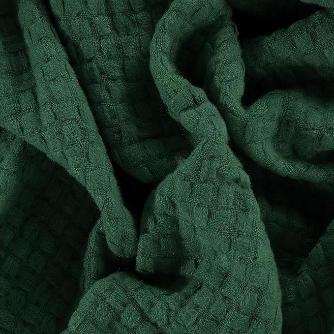 CREVENT Farmhouse Boho Knitted Throw Blanket for Couch Sofa Chair Bed Home Decoration, Soft Warm Cozy Light Weight for Spring Summer Fall (50''X60'' Christmas Green)