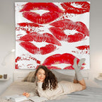 WNAGT Trendy Black and White Kiss Lips Tapestry Wall Hanging, Funky Makeup Wall Decor, Fashion Aesthetic Wall Blanket Decor for Girls Room College Dorm Makeup Room Beauty Room, 50x60 Inch