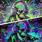 TUGCAY Blacklight Skull Tapestry Funny Skeleton Hip Hop Music Tapestry UV Reactive Gothic Hippie Tapestries Wall Hanging for Bedroom Dorm Game Room Decor(51.2 x 59.1 Inches)