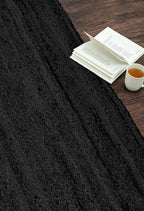 HOMEMONDE Handcrafted Woven Rectangle Jute Rug - Rustic Vintage Braided Reversible - Farmhouse Indoor Floor - Eco Friendly for Kitchen/Hallway/Living Room/Bedroom (Black, 2.3'x4'')