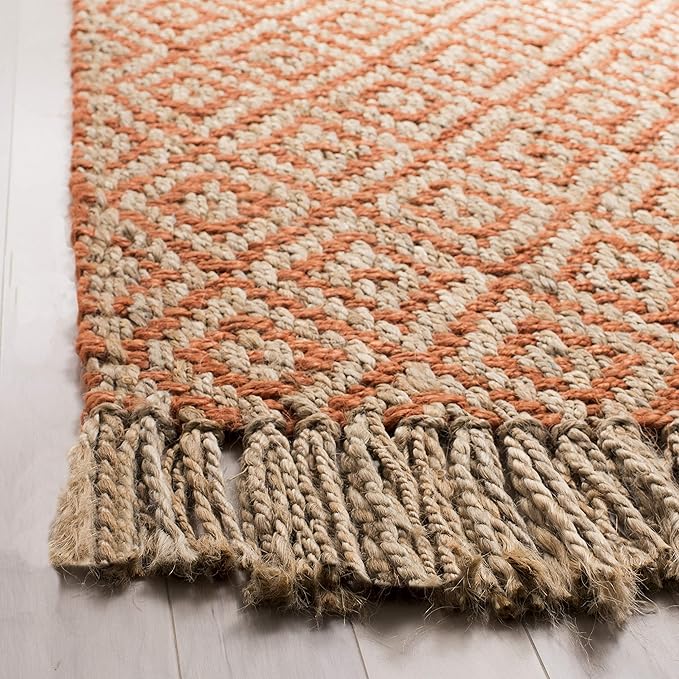 SAFAVIEH Natural Fiber Collection Accent Rug - 3' x 5', Orange & Natural, Handmade Boho Diamond Tassel Jute, Ideal for High Traffic Areas in Entryway, Living Room, Bedroom (NF266B)