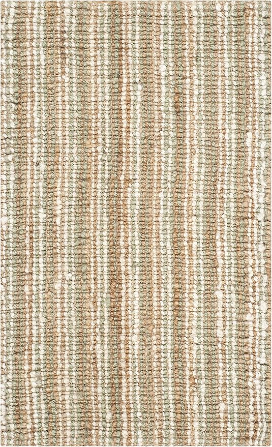 SAFAVIEH Natural Fiber Collection Area Rug - 2'6" x 4', Sage & Natural Brown, Handmade Jute, Farmhouse Style, Chunky Textured Thick Pile (NF447S)