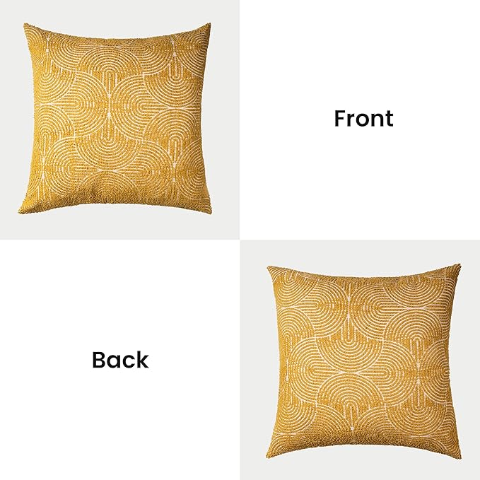 AELS Boho Decorative Textured Throw Pillow Covers 24x24, Organic Modern Mid Century Rainbow Tufted Pillow Case, Farmhouse Rustic Geometric Woven Cushion Case for Bed Couch Sofa, Mustard Yellow