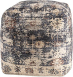 LR Home Vintage Floral Square Indoor Medium Pouf Ottoman, Navy Blue/Beige | Hand-Made Distressed Floral Pouf for Home Decor | 18 x 18 x 18 Stuffed Ottoman for Bedroom & Living Room Seating