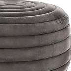 SIMPLIHOME Vivienne Boho Round Pouf in Grey Velvet Fabric for the Living Room, Bedroom and Kids Room