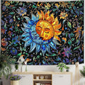 Accnicc Sun and Moon Tapestry Boho Hippie Floral Wall Tapestry for Bedroom Aesthetic Vintage Stained Glass Celestial Plant Large Tapestries Wall Hanging for Living Room Dorm 80 x 60 Inch