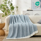 Snuggle Sac Ultra Soft Waffle Throw Blanket for Couch Bed Sofa 50x60 inches, Reversible Blue Cream Blanket Microfiber Fluffy Fuzzy Cozy Knit Soft Throws Birthday Gifts for Women