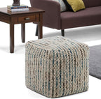 SIMPLIHOME Zoey Cube Pouf – 18 inch Wide Upholstered Wool and Cotton Ottoman in Multi-Color, Boho Woven Footstool or Extra Seating for Living Room, Bedroom, or Kids Room, Assembled