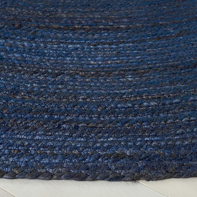 SAFAVIEH Natural Fiber Collection 4' Round Navy/Blue NFB901M Handmade Premium Jute Entryway Foyer Living Room Bedroom Kitchen Area Rug