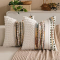 Boho Chenille Tufted Couch Throw Pillow Covers 18x18 Inch Set of 2 Farmhouse Striped Decorative Pillow Covers Accent Neutral Pillowcase Forest Cushion Cover for Living Room Sofa Bed