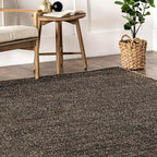 Nuloom Elfriede Handmade, Charcoal, 6' Square, Solid, Rustic, Jute, Soft and Textured, High Traffic, Stain Resistant, Easy Clean, Durable Area Rug for Bedroom, Living Room, Dining, Den, Foyer