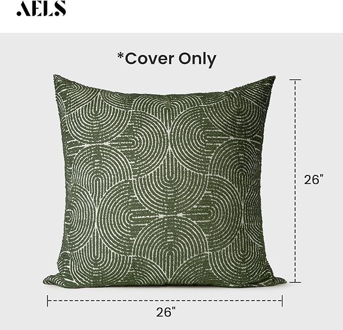 AELS Boho Decorative Textured Throw Pillow Covers 26x26, Modern Mid Century Rainbow Tufted Pillow Case, Farmhouse Rustic Geometric Woven Cushion Case for Bed Couch Sofa, Olive Green