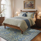 GENIMO Washable 3x5 Area Rug, Soft Vintage Floral Boho Carpet, Low-Pile Non-Slip Rug for Living Room, Bedroom, Dining Room, Nursery, Dark Blue