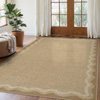 LIVEBOX Scalloped Washable Outdoor 5x7 Rug, Easy Jute Tan Rug for Living Room, Indoor Geometric Rug for Bedroom, Farmhouse Rugs Dining Room Mat Modern Carpet Area Rug for Patio Home Office Decor