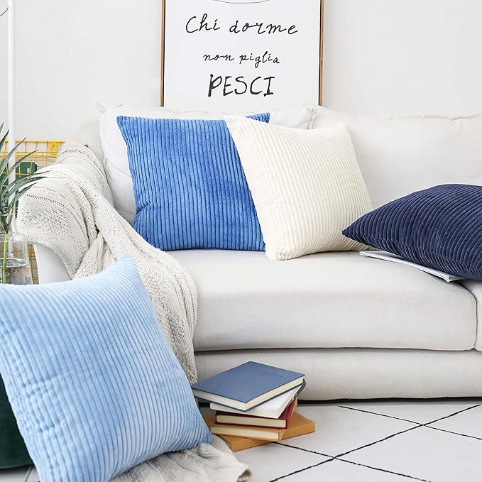Home Brilliant 22x22 Corduroy Pillow Cover Set of 2 Throw Pillows for Couch Striped Velvet Large Cushion Covers for Chair Valentine's Decor, 55x55 cm, 22 x 22 Inch, Cream Cheese