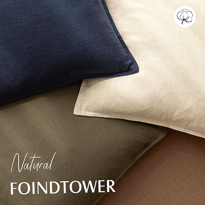 Foindtower Pack of 2, Decorative Linen Soild Throw Pillow Covers Soft Accent Cushion Case Boho Farmhouse Pillowcase for Chair Couch Sofa Bedroom Living Room Home Decor 18 x 18 Inch Light Khaki Brown