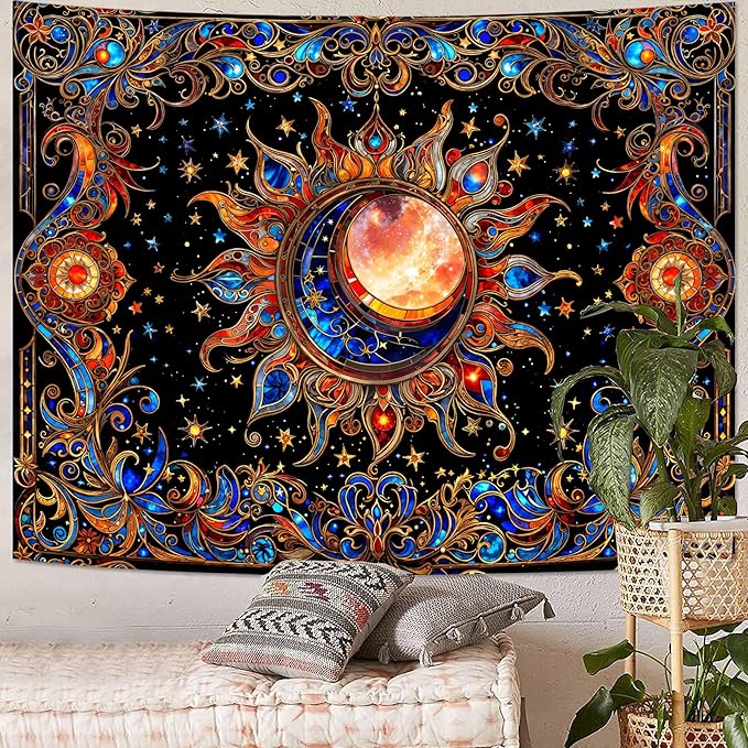 Spenlife Celestial Sun and Moon Tapestry Cosmic Tapestry for Bedroom Astral Tapestries Wall Hanging Bedroom Living Room Wall Art and Home Decor 60x80