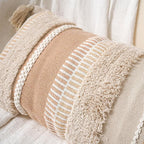 BlissBlush Decorative Lumbar Pillow Cover 14x36 for Bed, Neutral Cream Boho Long Accent Pillow with Tassels, Beige Rectangular Cushion for Couch Sofa Bench Bedroom (Cover Only)