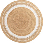 Unique Loom Braided Jute Collection Classic Quality Made Natural Hand Woven with Coastal Design Area Rug (8' 0 x 8' 0 Round, Natural/ Ivory)