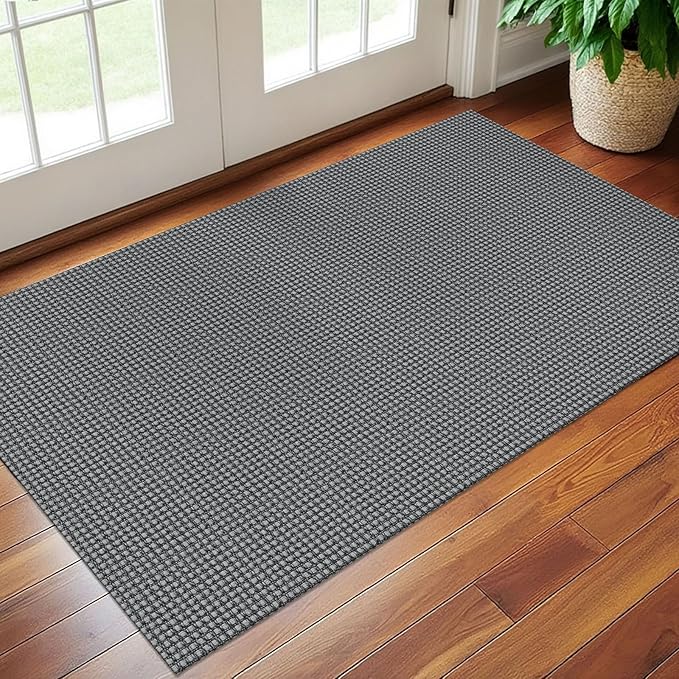 EARTHALL Woven Area Rug 3x5 Ft Washable Rugs for Entryway Braided Non Slip Rubber Backed Throw Rugs Door Mat Indoor Outdoor Entrance Cotton Carpet for Kitchen Foyer Front Door, Dark Gray