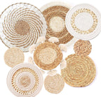 9 Pack Boho Wall Basket Set, hanging Woven Wall Basket Decor, Seagrass Rattan Wicker Boho Wall Decor, Eco-Friendly Round Art for Farmhouse Bedroom Living Room Display Table Settings Kitchen Home