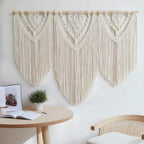 oiikain Large Handmade Boho Macrame Wall Hanging Tapestry - Chic Bohemian Woven Home Decor art for Living Room, Bedroom, and Wedding Parties (Beige, twelve rhombus)