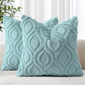 decorUhome Cozy Textured Euro Sham Throw Pillow Covers 22x22 Inch Set of 2, Soft Plush Faux Wool Aqua Accent Couch Pillow Covers for Modern Farmhouse Sofa Bed Living Room