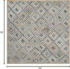 SAFAVIEH Cape Cod Collection Area Rug - 6' Square, Natural & Blue, Handmade Flat Weave Diamond Braided Jute & Denim, Ideal for High Traffic Areas in Living Room, Bedroom (CAP354A)