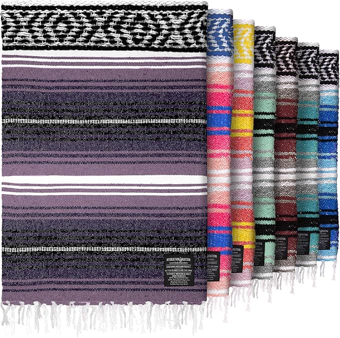 Hydration Nation Authentic Large Handwoven Mexican Blanket - Soft Yoga- Durable Serape- Lightweight Falsa, Beach, Camping, Picnic, Outdoor Blanket 70"x50" - Lavender Jade