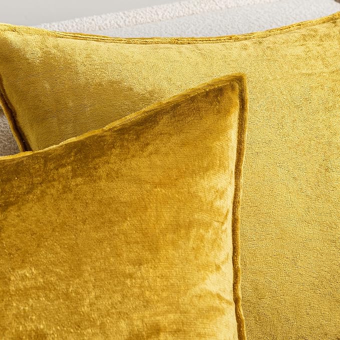 MIULEE Pack of 2 Decorative Velvet Throw Pillow Covers Soft Pillowcase Solid Square Cushion Case for Sofa Bedroom Car 24x24 Inch 60x60 Cm Golden
