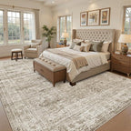 Washable Area Rug 8x12, Large Soft Rugs for Living Room Vintage Brown Carpet 8x12 Area Rugs for Bedroom Dining Room Non-Slip Stain Resistant Under Table Rug