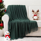 BATTILO HOME Christmas Décor Green Throw Blanket with Fringe, Geometric Bed Throws Dark Green Throws Decorative Throw Blanket for Couch, 50"x60"