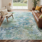 GENIMO Washable Rugs 5x7 Area Rugs for Living Room Bedroom, Modern Lightweight Rug Ultra Soft Indoor Area Rugs 5x7 for Dining Room, Low Pile Carpet with Non Slip Backing, Blue Green