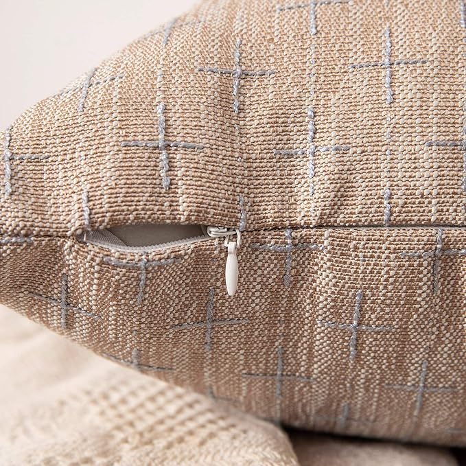 MIULEE Pack of 2 Decorative Burlap Linen Spring Throw Pillow Covers Modern Farmhouse Pillowcase Rustic Woven Textured Cushion Cover for Sofa Couch Bed (18''x18'', Tan)