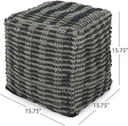 GDFStudio Boho Handmade Fabric Cube Pouf Ottoman Foot Stool - Bean Bag Floor Chair - Foot Rest Couch for Living Room Bedroom,Blue, Teal and Natural,15.75""x15.75""x15.75"", 312725N