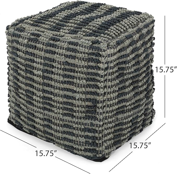 GDFStudio Boho Handmade Fabric Cube Pouf Ottoman Foot Stool - Bean Bag Floor Chair - Foot Rest Couch for Living Room Bedroom,Blue, Teal and Natural,15.75""x15.75""x15.75"", 312725N