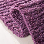 SAFAVIEH Area Rug 6' Square - Natural Fiber Collection - Purple, Handmade Jute, Farmhouse Style, Chunky Textured Thick Pile (NF447B)