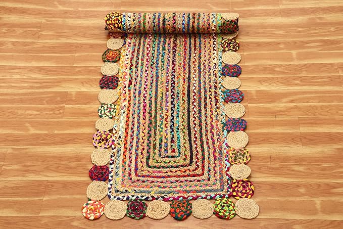 Runner Area Rug - 2.6x4 Feet Multicolor Cape Code Chindi Cotton Jute Rug Geometric Kilim Rug Indoor Outdoor Use Carpet Flatweave Rugs for Bedroom Bedside Runner Kitchen Hallway & Stair