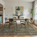 Bavni Washable Rugs 8x10-Machine Washable Rug Lightweight Low Pile, Vintage Floral Rug Non-Shedding Distressed Throw Carpet for Living Room Bedroom Office, Dark Green/Multi