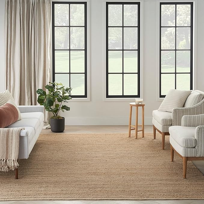 Nourison Home Natural Jute Natural 9' x 12' Area Rug - Easy Clean, Non Shedding, Bed Room, Living Room, Dining Room, Kitchen (9' x 12')