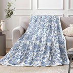 Floral Blanket Blue Floral Throw Blanket, Botanical Flowers Blankets, Soft, Flannel, Warm, Boho Flowers Bed Blankets All Season for Couch Bedroom Living Room, Blue-3 50X60 Inch