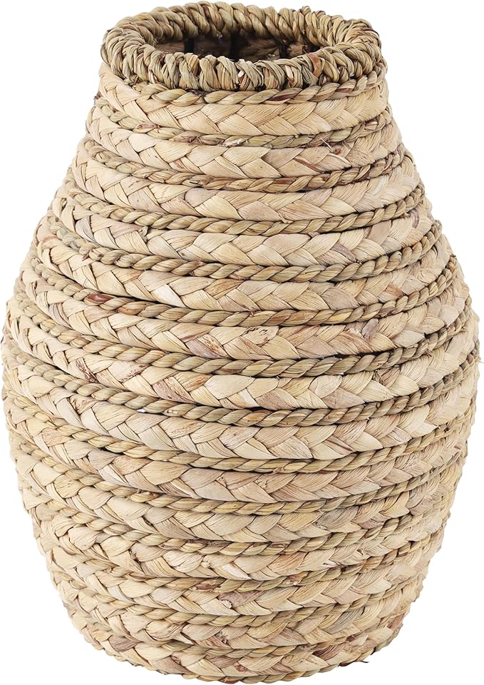 Deco 79 Seagrass Handmade Decorative Vase Braided Centerpiece Vase, Vase for Home Decoration 8" x 8" x 10", Light Brown