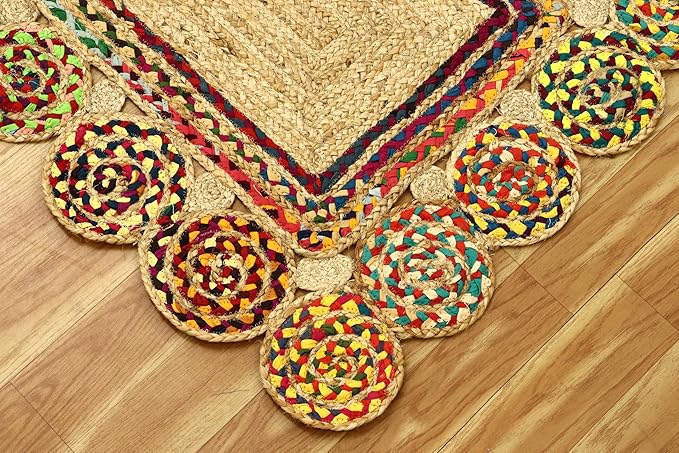 Rectangular Area Rug - 2x3 Feet Multicolor Cape Code Chindi Cotton Jute Rug Geometric Kilim Rug Indoor Outdoor Use Carpet Flatweave Rugs for Bedroom Dining Room Living Room