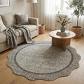 GarveeHome Scalloped Round Area Rugs, Washable Small Round Rug 3 ft Non-Slip, Soft Christmas Solid Ultra-Thin Circle Low Pile Stain Resistant Carpet for Bedroom Entryway Kitchen Bathroom, Brown