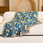 Boho Throw Blanket, 100% Organic Cotton Breathable Ultra Soft 60" x 80" Bed Quilt Blue Throw - All Season Bird Floral Rustic Farmhouse Decor Reversible Blanket for Couch Chair and Gift